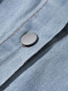 Dazy-Less Bộ đồ denim thường ngày dành cho nữ, gồm áo cổ đứng cài cúc đơn và quần dài. - Màu xanh lam - Xem 11