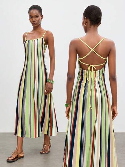 Maija Women's Casual Striped Backless Spaghetti Strap Summer Dress,Going Out Outfits,Summer Dresses For Women,Beach Dress