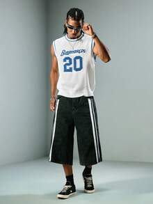 ROMWE MEN Men's Hollow Design Numeric Pattern Casual Knit Sports Tank Top - Multicolor - View 1