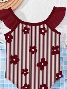 SHEIN Baby Girls' Casual Minimalist Fitted One-Piece Swimsuit, Suitable For Summer - Multicolor - View 3