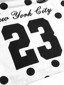 ROMWE Y2K Sporty World Cup Numeric & Polka Dot Print Tight Bandeau Top, Summer Vacation - Black and White - View 11