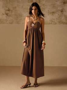Swim Chiccia Shades Of Brown Dress For Women, Elegant Jamaican Tropical Sexy Boho Holiday Outfit For Spring/Summer Party Vacation Golf Beach - Brown - View 3