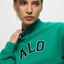 Alo Yoga Hoodie RENOWN CRPD PREPPY Warmth Soft Versatile Easy To Wash Outdoor Daily Women Light Brown W3653RG - GREEN EMERALD/BLACK - Light brown - View 4