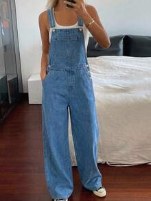 DAZY Áo liền quần denim nữ kiểu dáng thường ngày, có túi. - Rửa nhẹ - Xem 2