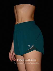 GLOWMODE 2.11" RefreshRun VitalSwift Ultralight Sweat-Wicking Mid-Rise Adjustable Reflective Running Shorts With Built-In Underwear Zip Pocket Workout Spring - Dark Green - View 3
