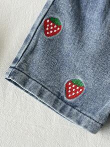 Baby Girls' Sleeveless Ruffled Strawberry Decor T-Shirt Set, Summer - White - View 7