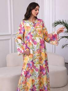 Al Najma Vestido cómodo con cuello de lazo estampado - Multicolor - Ver 5