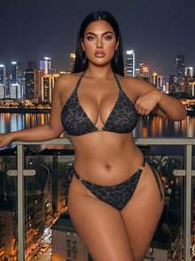 Swim SXY Bộ bikini 2 mảnh họa tiết báo nhiệt đới gợi cảm 2026 mới, kèm phụ kiện kim loại, trang phục nghỉ dưỡng thường ngày, outfit Valentine, bộ đồ bơi size lớn cho kỳ nghỉ hè - màu xanh lá - Xem 4