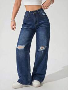 Set 2 Jeans Mom High Rise Pants Light Dark Dark Torn Ankle Closure - Denim Clásico Intenso y Azul Retro Fade - View 3