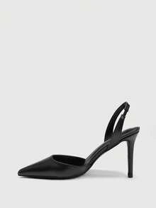CUCCOO BIZCHIC Giày sandal cao gót mũi nhọn quai ngang mắt cá chân màu đen mờ bóng dành cho nữ, kiểu dáng thanh lịch, đa năng, phù hợp cho công sở và đi làm. - Than chì đen - Xem 9