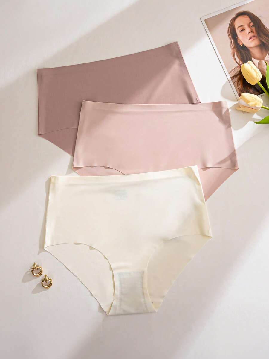 SHEIN 3pcs/Pack Comfortable Seamless Cooling Adhesive High Waist Plus Size Women Panties - Multicolor - View 1