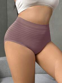 NudeFit 5PCS Women Plus Size Comfy Stretch High Waisted Striped Seamless Full-Coverage Panties - Multicolor - View 4