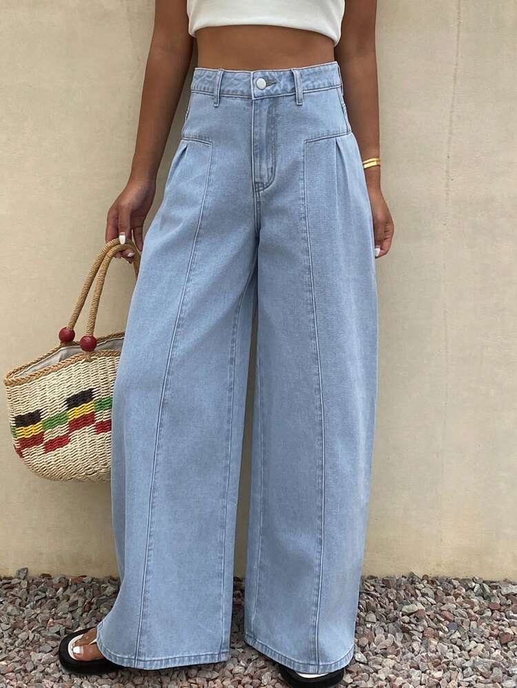 Women's Loose Pleated Wide Leg Casual Pants, Vacation Beach Style, Spring & Summer