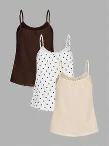 SHEIN EZwear 3 chiếc áo hai dây dáng rộng xếp ly dành cho nữ, có dây đeo điều chỉnh được, thích hợp cho mùa xuân và mùa hè. - Nhiều màu - Xem 2