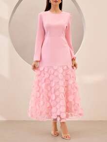 Graceveil Elegantes langes Kleid mit floraler Stickerei und Rückenausschnitt mit Schleife, geeignet für formelle Anlässe, Partys und Veranstaltungen - Pink - Übersicht 9