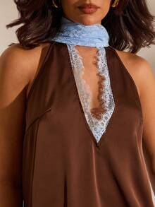 Opulessa Bộ đồ 2 món gồm áo hai dây và chân váy ngắn bằng vải chiffon phối ren tương phản dành cho nữ, thích hợp cho kỳ nghỉ xuân/hè. - màu nâu - Xem 4