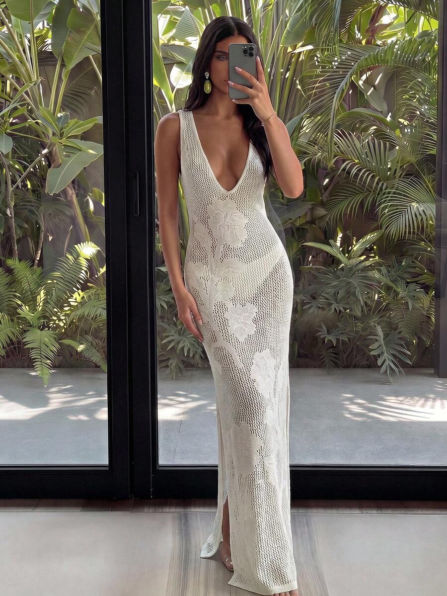 EURMUSE Hollow Out Beachwear Cover Up Dress
