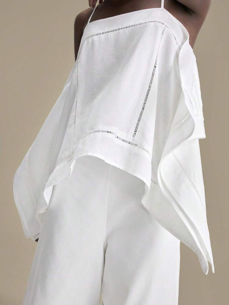 2026SS New Summer Women's Top, Woven Fabric With Ruffled Hem Design, Vacation Style, Sleeveless Square Neck Minimalist Elegant Urban Chic Versatile Commute Teacher Outfit, Summer Holiday Wear, Casual Top, Beach Vacation, Wedding Guest Party, Romantic Date, Comfortable Loose Fit Popular Women's Top,Summer Top