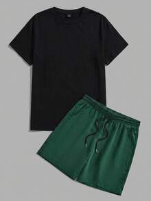 Manfinity Joysei Standard Size Men's Black Top And Green Bottom T-Shirt Set - Multicolor - View 7