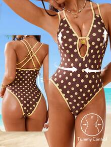 Swim Mod Bộ đồ bơi liền thân dáng chữ V phối lưới, dây rút, màu xám xanh mới mùa Xuân/Hè 2026 dành cho nữ, có dây đeo rời, thời trang, tôn dáng, dễ thương, thanh lịch, gợi cảm, phong cách Y2K năng động, thích hợp cho bãi biển, tiệc tùng, bóng chuyền bãi biển, lễ hội âm nhạc, hẹn hò trên bãi biển, hộp đêm. - màu nâu - Xem 2