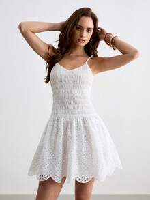 CielaLinda Vestido corto de mujer con tirantes finos y bordado - Blanco - Ver 3