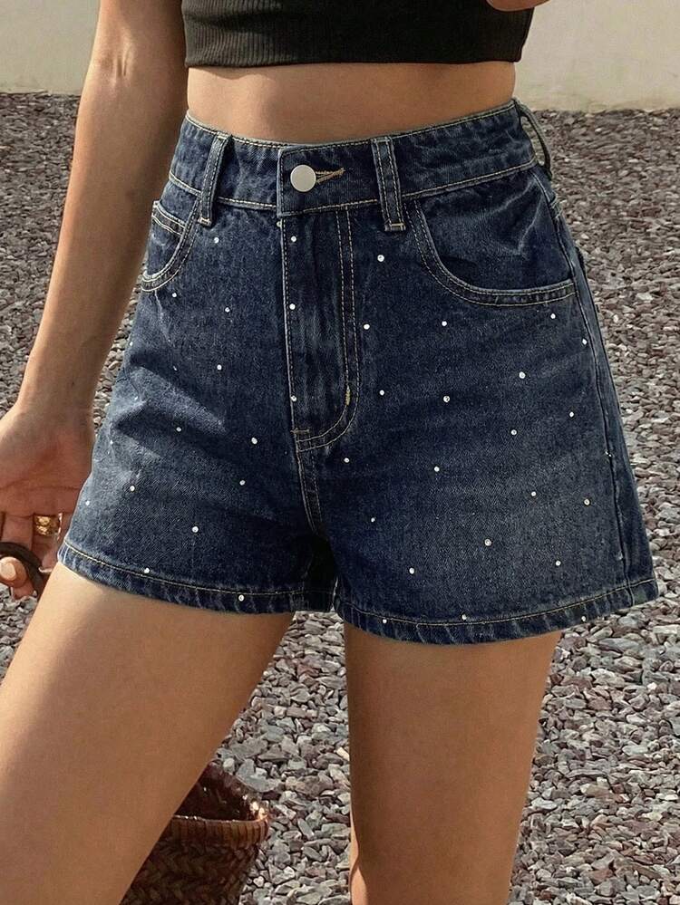 Women's Summer Rhinestone Embellished Super Short Jeans Shorts, Fitted & Sexy Vacation Outfits Women