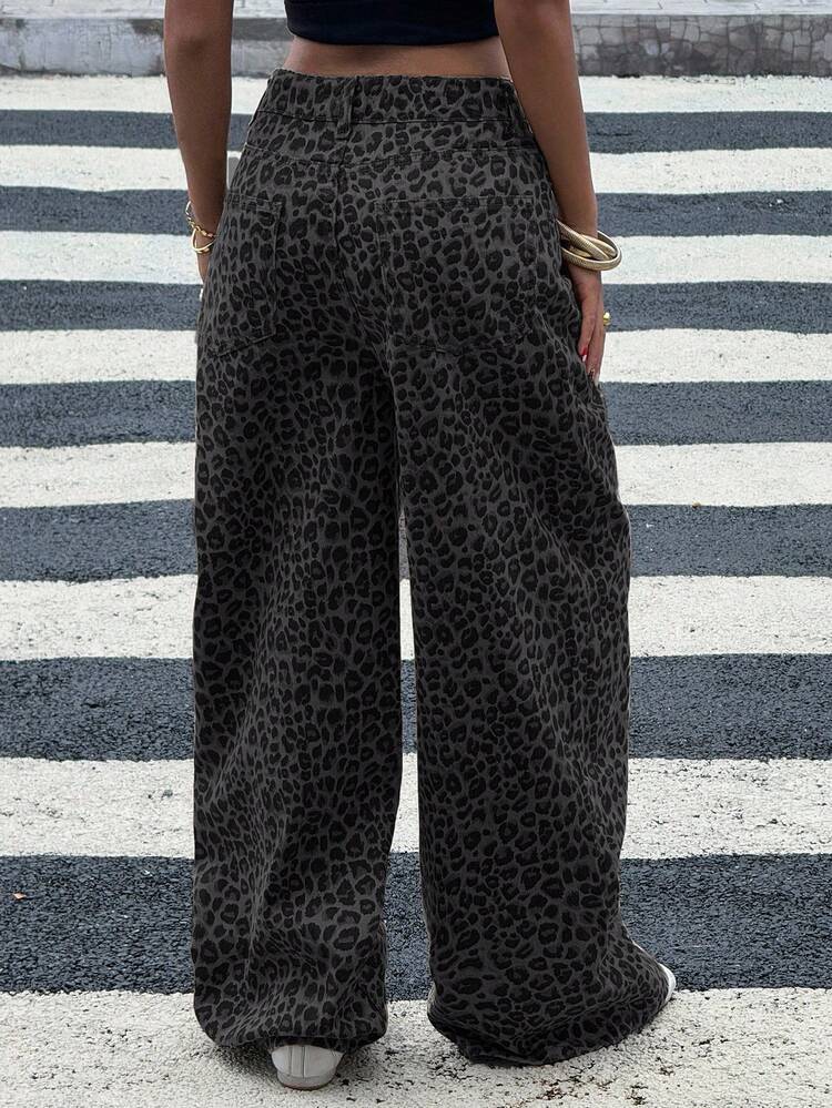 Tall Women's Leopard Print Straight Leg Casual Jeans