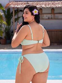 Swim Mod Plus Size Women Summer Beach Metal Decor Casual Bikini & Triangle Bottom Two-Piece Swimsuit Set - Mint Green - View 2