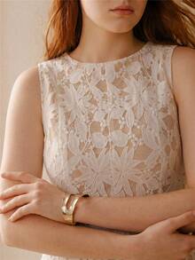 MOTF PREMIUM Große Größen Damen Kleid mit bestickter Mesh-Überlagerung und ärmellos - Weiss - Übersicht 4