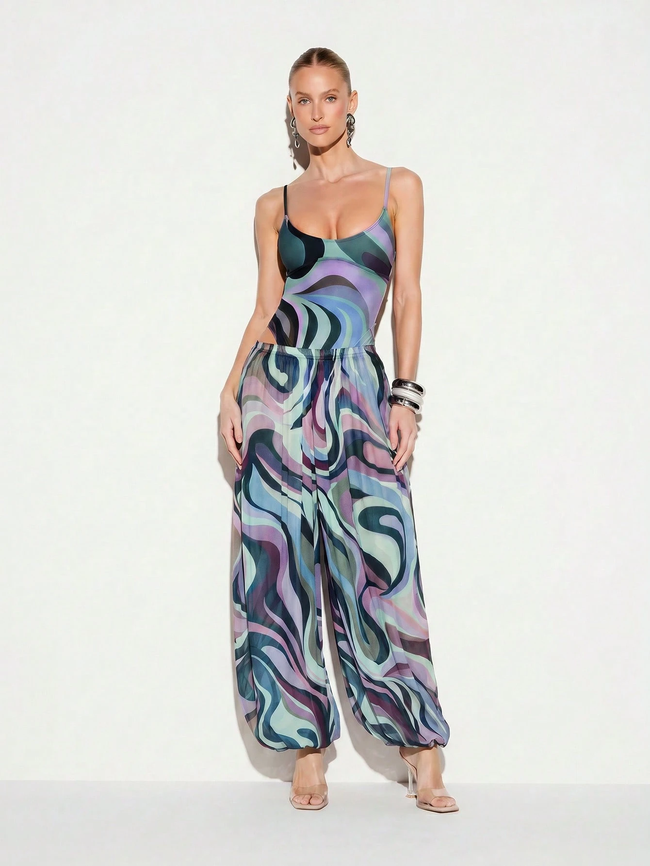 Swirl Print Wide Leg Beach Cover Up Pants