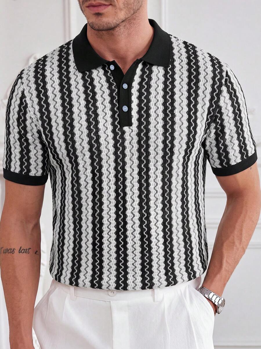 Core Aspect Camisa polo casual y versátil con estilo de resort y rayas para hombres