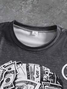 SHEIN Streecool Kids 2件套休闲简约青少年男童短袖圆领T恤+裤子套装，夏季Y2K风格骷髅印花短袖街头时尚T恤，青少年男童服装 - 深灰色 - 查看 5