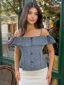 DAZY Women's Denim Camisole Top, Suitable For Spring And Summer - Blue - View 4