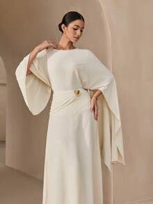 Graceveil 优雅杏色长裙及设计款上衣，女士阿拉伯风格套装 - 杏色 - 查看 6