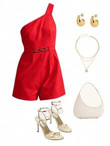 Airaco Women's Fashion Solid Color Sleeveless Jumpsuit Golf Pastal Summer Sexy - Red - View 6
