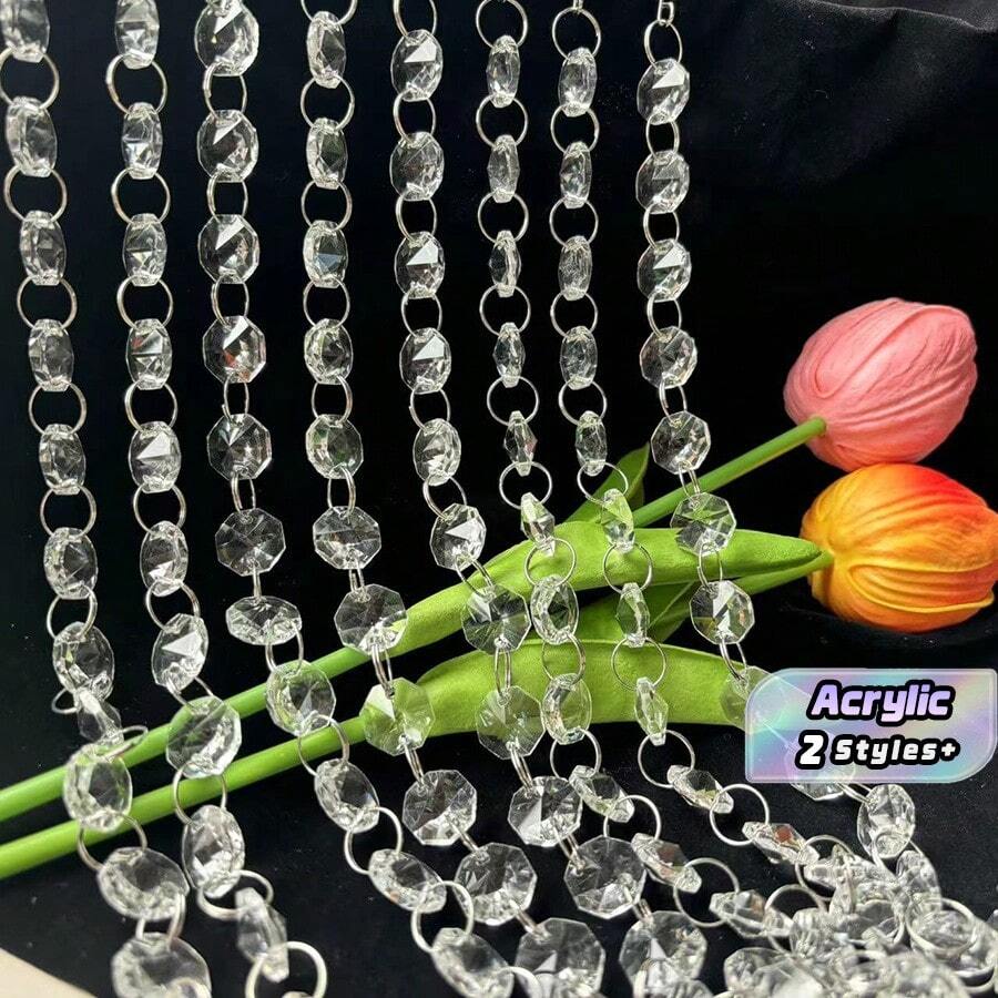 Clear Acrylic Octagon Bead Garland, 1m Hanging Crystal Bead Chain, Wedding Ceiling Decorations For Party, Stage Backdrop & Room Divider - Clear - View 1