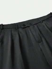 Claim Dot Men Black Pleated Slant Pocket Straight Leg Loose Fit Casual Commuter Suit Pants - Black - View 7