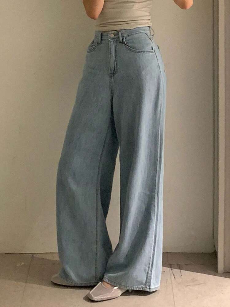 Women's Loose Straight Leg Washed Denim Jeans, Casual City Style