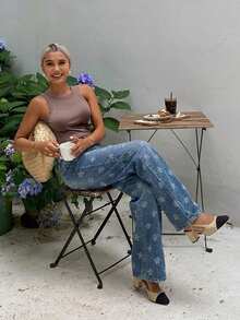 Dazy Tall Quần jeans ống đứng dáng rộng thoải mái cho nữ, thích hợp cho kỳ nghỉ. - Rửa trung bình - Xem 4