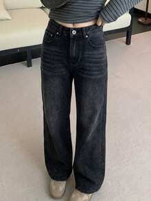 DAZY Jeans holgados con bolsillos y efecto desgastado para mujer - Negro - Ver 4