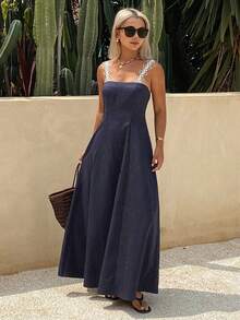 Livesso Vestido casual de mujer con tirantes finos a rayas - Azul - Ver 3