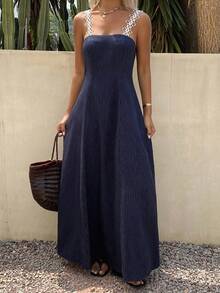 Livesso Vestido casual de mujer con tirantes finos a rayas - Azul - Ver 5