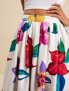 LOTSLUV Women's Loose Flared Skirt With Large Floral Print On White Flower Background, Suitable For Spring/Summer Vacation, Long Skirt Beach Conservative - White - View 7