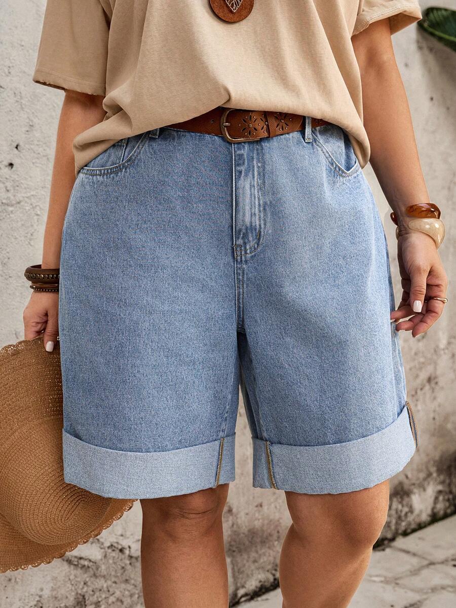 EMERY ROSE Mature Denim Quần short denim dáng rộng, thoải mái, cỡ lớn, thích hợp cho mùa hè.
