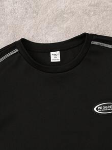 2pcs Kids/Tween Boys Casual Black Short Sleeve T-Shirt & Shorts Set, Street Punk Rock Preppy Style, Suitable For Spring/Summer Occasions - Black - View 6