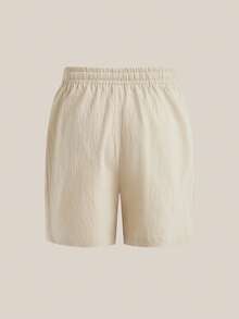 VeloEdit Short en lin décontracté pour hommes, couleur unie avec cordon de serrage à la taille, tissé, kaki, convient pour l'été pour les hommes, avec poches, vieux style, cadeau de la fête des pères pour le père et le petit ami, tenues - Kaki - Voir 2