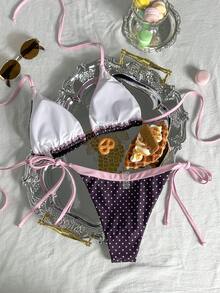 Swim Mod 2026 Spring/Summer Sweet & Spicy Retro Triangle Bikini, Tie-Up Sexy High-End Minimalist Separates Swimwear For Small Bust - Multicolor - View 7