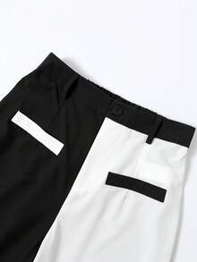 SHEIN Franclia 女士休闲简约撞色修身长裤，适合夏季日常穿着 - 黑與白 - 查看 3
