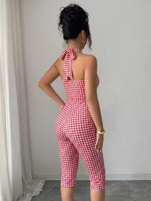 Selianne Bộ jumpsuit nữ chấm bi cổ yếm, dáng ôm tôn dáng, thoải mái, gợi cảm, thích hợp cho hoạt động ngoài trời và đi làm, phù hợp cho mọi mùa, phiên bản mùa hè chấm bi trắng. - Đỏ và trắng - Xem 2