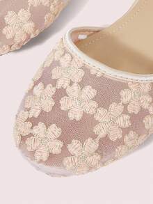 CUCCOO DOLLMOD Women's Shoes, Pink Fashion Round Toe Flower Embroidery Word With Mary Jane Cute And Sweet, Closed Toe Side Empty Flat Sandals - Pear Blossom - Pink - View 5